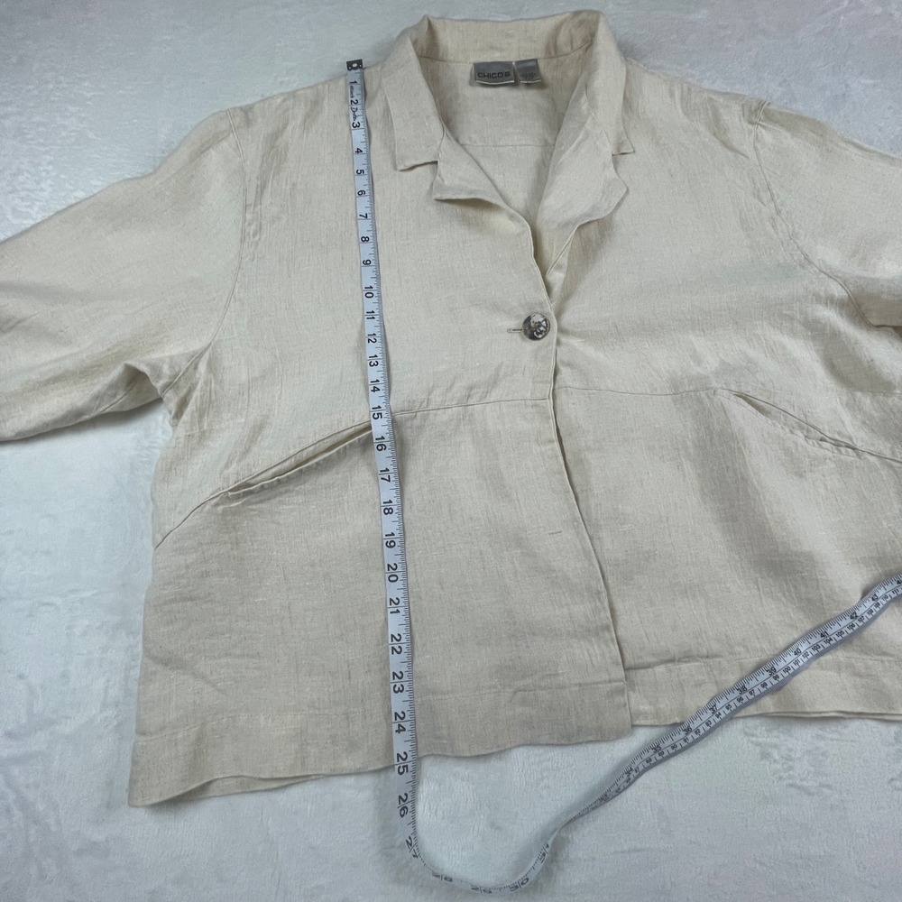 Chico's Womens Linen Jacket Size 3 Oatmeal Beige Single Button Boxy Blazer - Picture 4 of 7